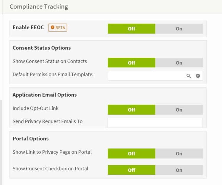 Crelate API Compliance Tracking for EEOC and GDPR Feature Interface