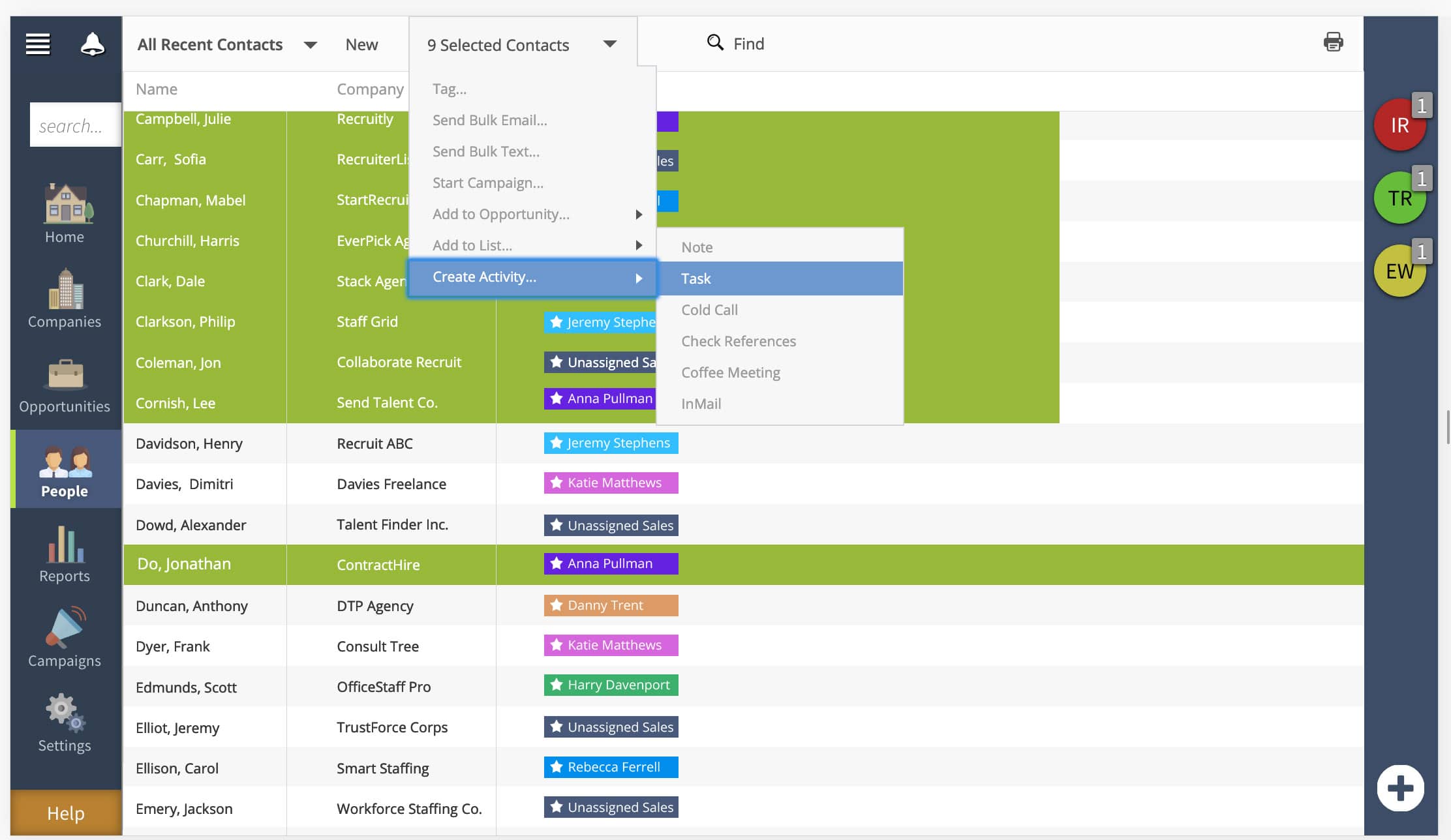 Screenshot of creating bulk activities