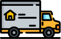 A house-on-wheels with a yellow truck.