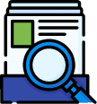 magnifying glass on document A talent recruiting software featuring an icon with a magnifying glass and a book.