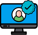 verification check mark on screen A person icon on a computer screen for talent recruiting software.