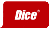 A red speech bubble with the word dice on it featuring recruiting integrations.