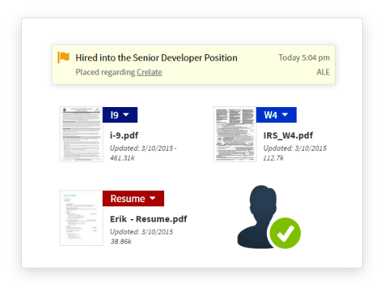 A screen shot of a screen displaying resumes using corporate recruiting software.