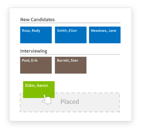 A screen displaying the new candidates button, utilizing corporate recruiting software.