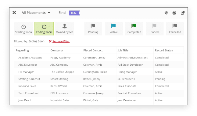 A screen shot of a Healthcare Staffing platform showing a list of employees.