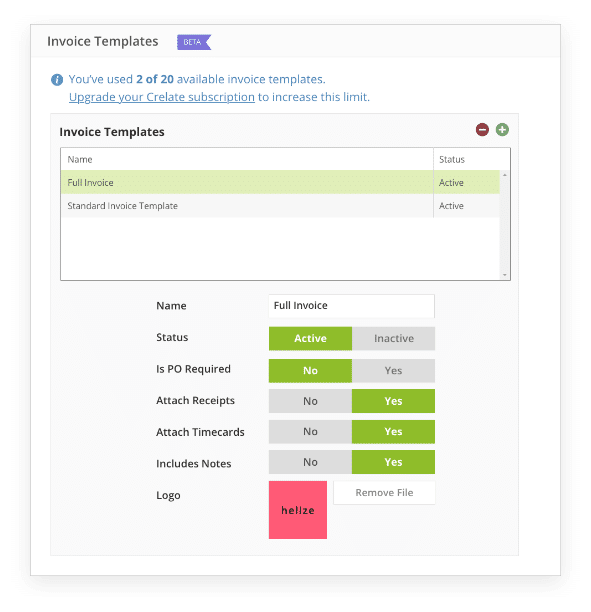 invoice template, screen shot