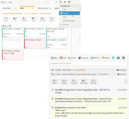 Screen shot of a screen displaying an applicant tracking system with a calendar and task list.