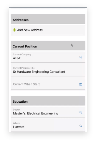 A screenshot of the AT&T engineering candidate sourcing app.
