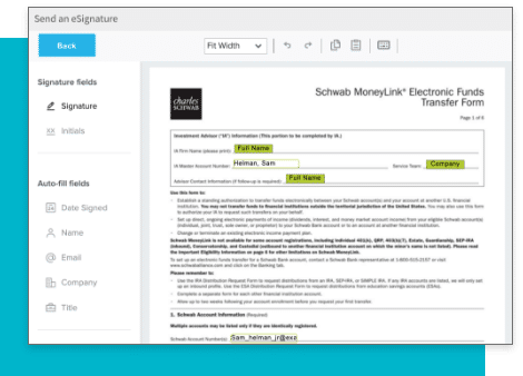 Money transfer form, screenshot.