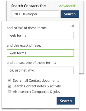 Search contacts for advanced net forms in Talent Management and Applicant Tracking.