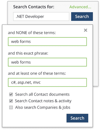 search filter example Search contacts for advanced net forms in Talent Management and Applicant Tracking.
