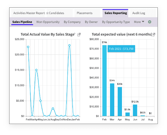 screenshot of sales reporting graphs