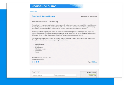A web page focused on candidate sourcing for households, inc.