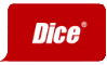 A speech bubble with the word "dice" in red color, featuring recruiting integrations.