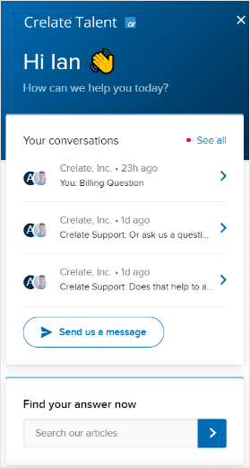 support screenshot Talent, page.