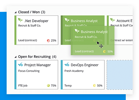 A screen displaying the recruiting CRM dashboard for business analysts.