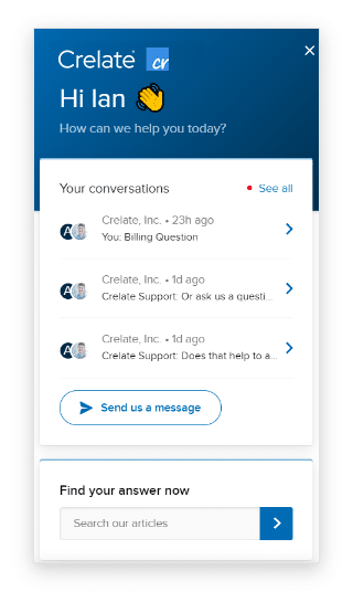 A screenshot of a chat screen with the words 'ATS Support' prompting users to create a conversation.