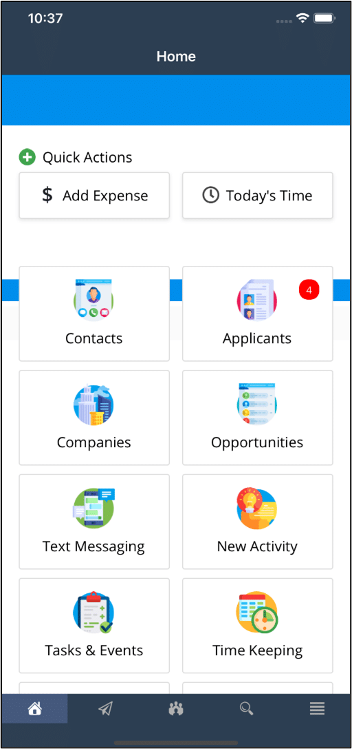 Crelate Connector Mobile Staffing and Recruiting App Dashboard