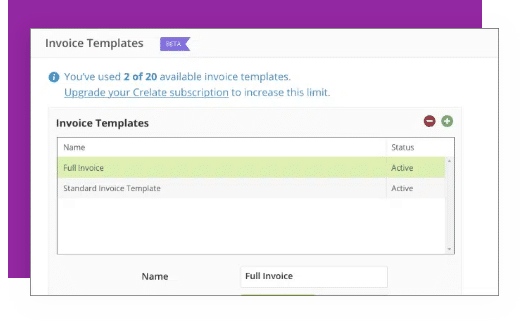 A screenshot of the invoice template screen displaying the product roadmap.