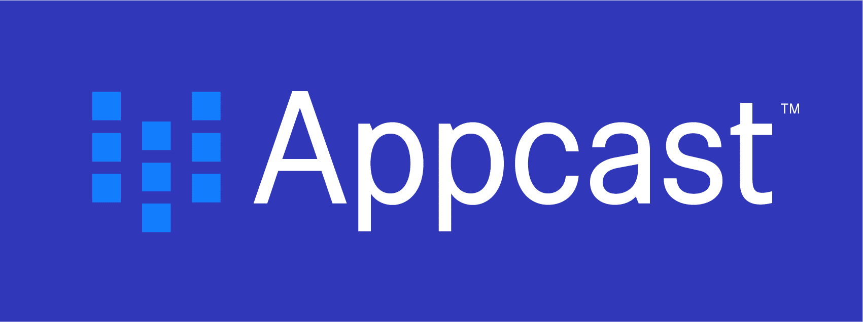 The appcast logo integrated on a blue background for recruiting purposes.