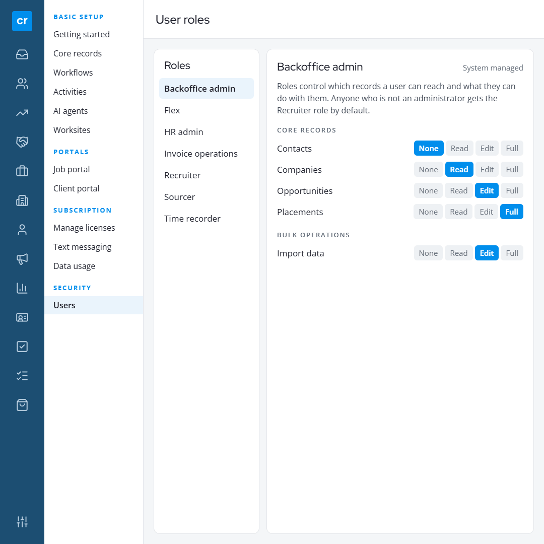 31 user roles 1 Recruiting Software Corporate