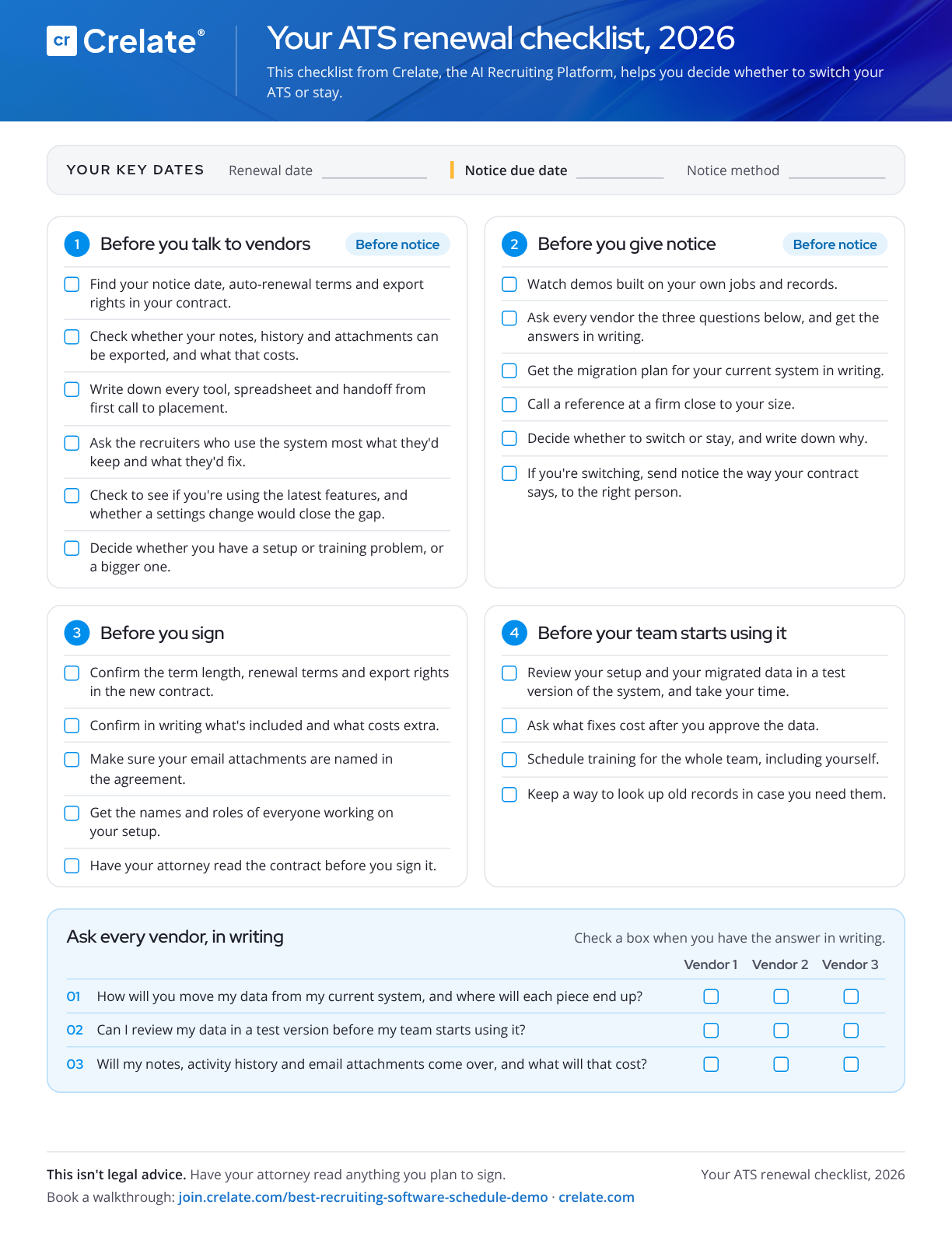 Preview of the one-page ATS renewal checklist, 2026
